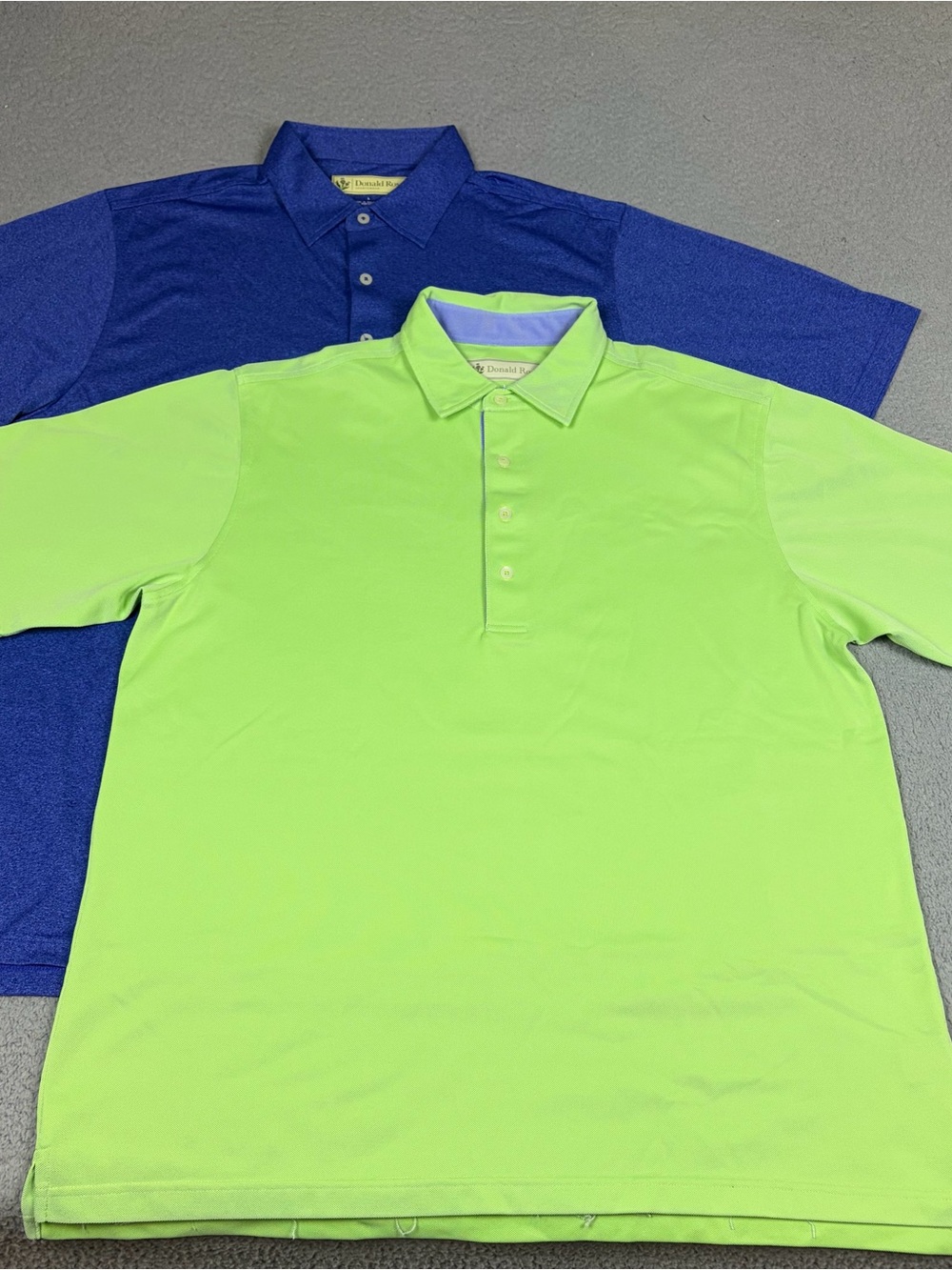 Lot of 2 Donald Ross Polo Men’s L Solid Neon Lime & Blue Performance Shirt Golf